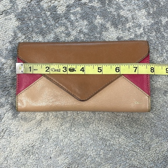 Chloe Leather Tricolor Envelope Flap Long Continental Wallet Snap Tan Pink - Picture 10 of 17